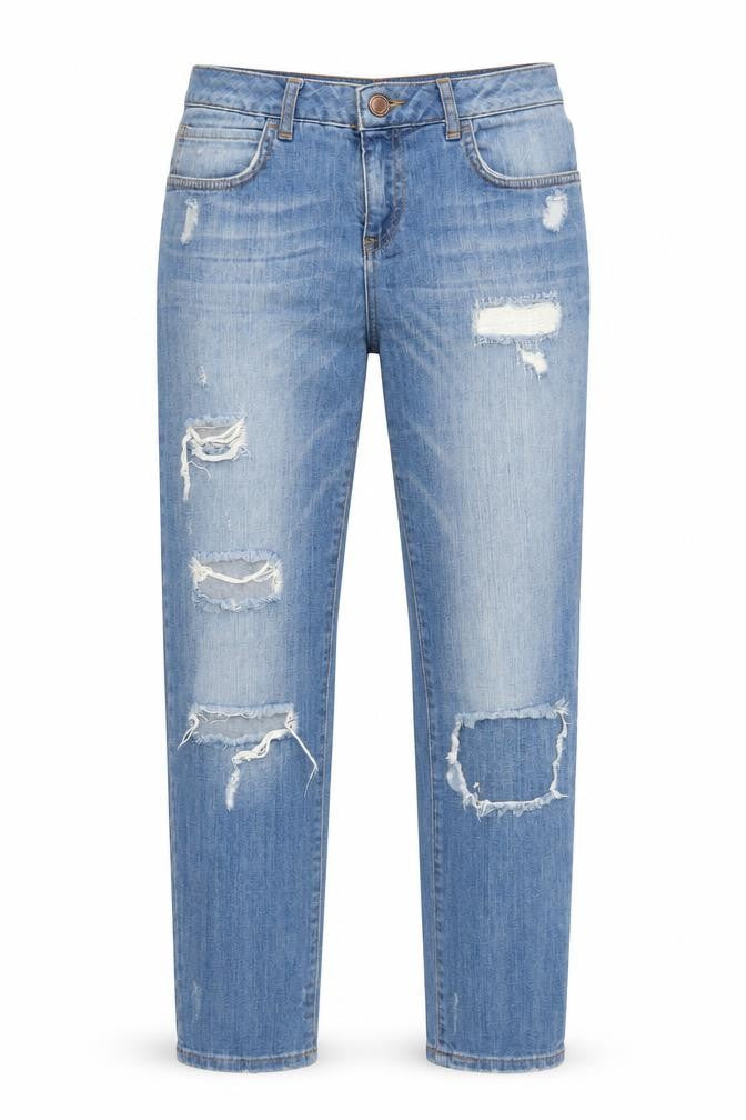 Front view of LCW Jeans women’s blue distressed straight denim 26in
