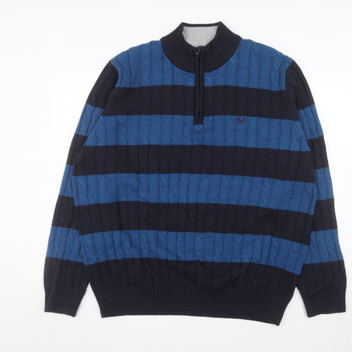 Crew Clothing Company Men's Blue 3XL Half Zip Striped Cotton Sweater