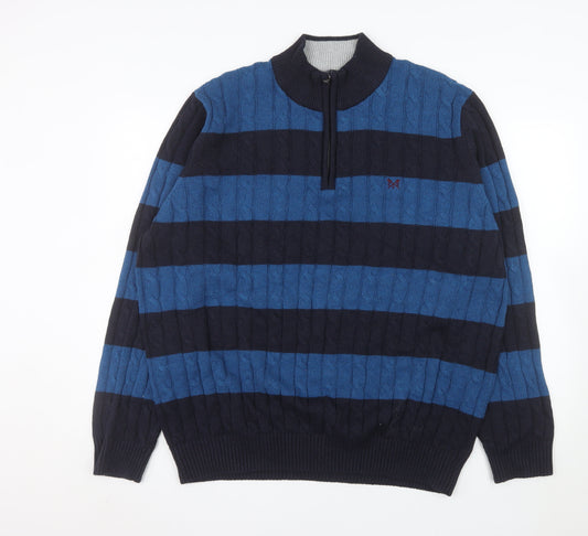 Crew Clothing Company Men's Blue 3XL Half Zip Striped Cotton Sweater