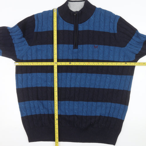 Crew Clothing Company Men's Blue 3XL Half Zip Striped Cotton Sweater