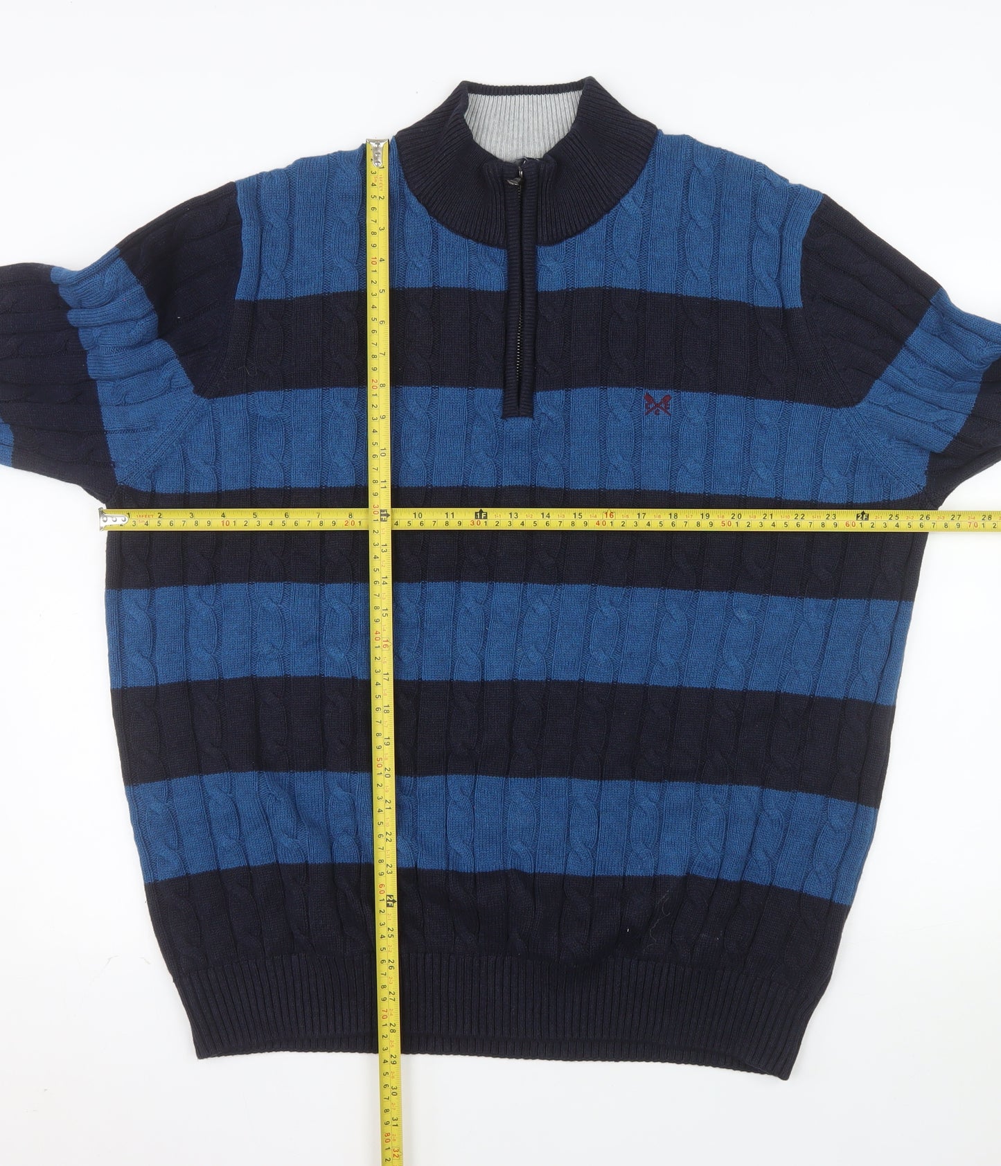 Crew Clothing Company Men's Blue 3XL Half Zip Striped Cotton Sweater