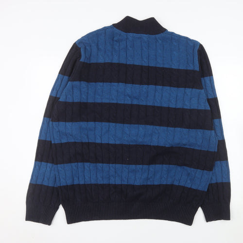 Crew Clothing Company Men's Blue 3XL Half Zip Striped Cotton Sweater