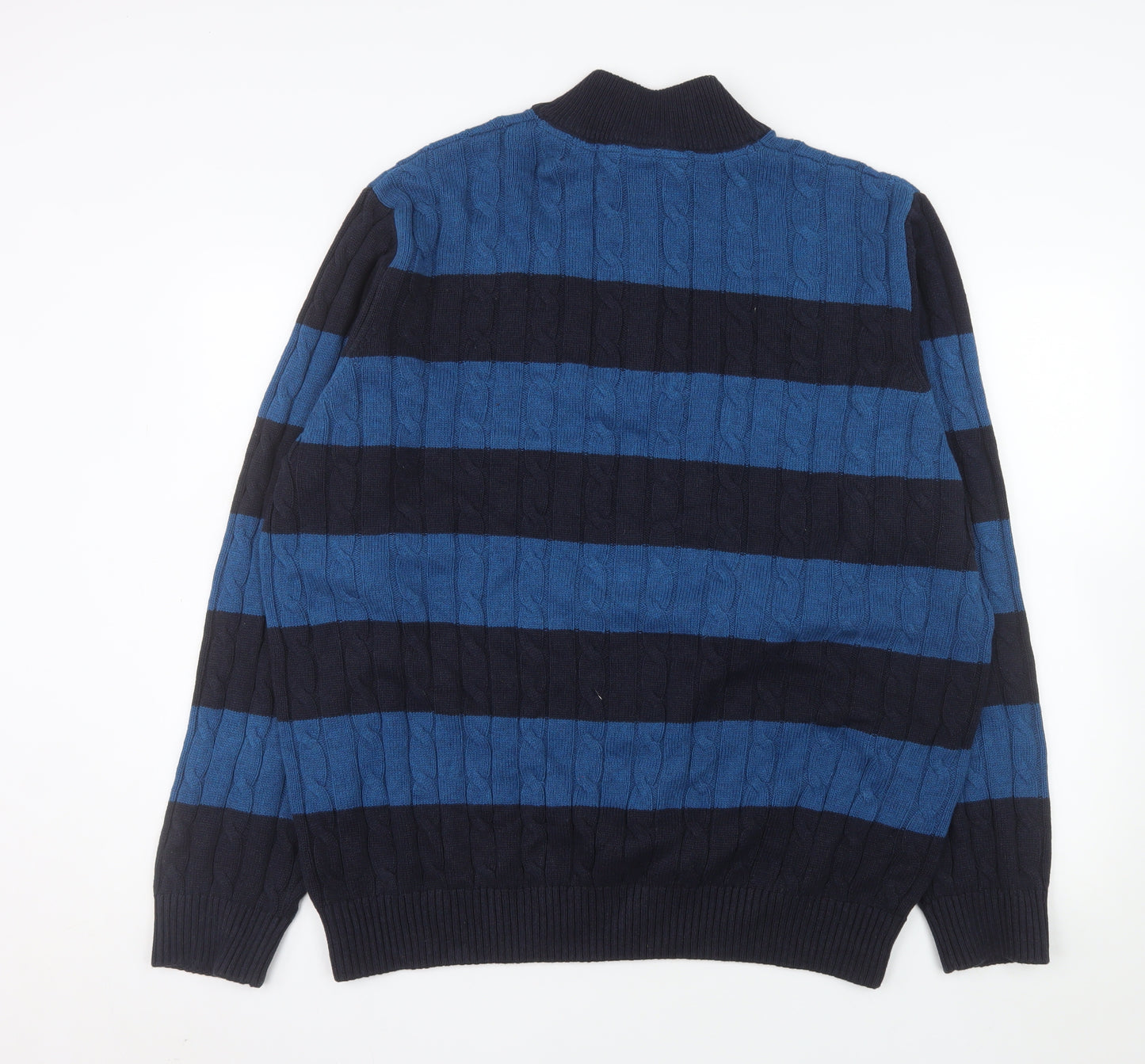 Crew Clothing Company Men's Blue 3XL Half Zip Striped Cotton Sweater
