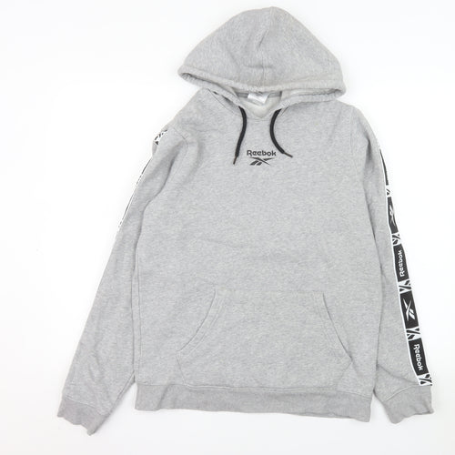 Reebok Men's Grey Pullover Hoodie Size M Sports Logo Fleece