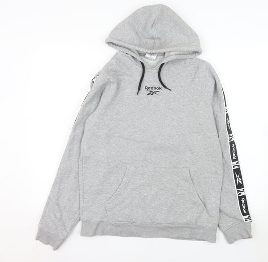 Reebok Men's Grey Pullover Hoodie Size M Sports Logo Fleece