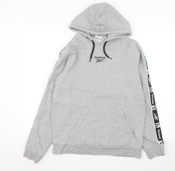 Reebok Men's Grey Pullover Hoodie Size M Sports Logo Fleece