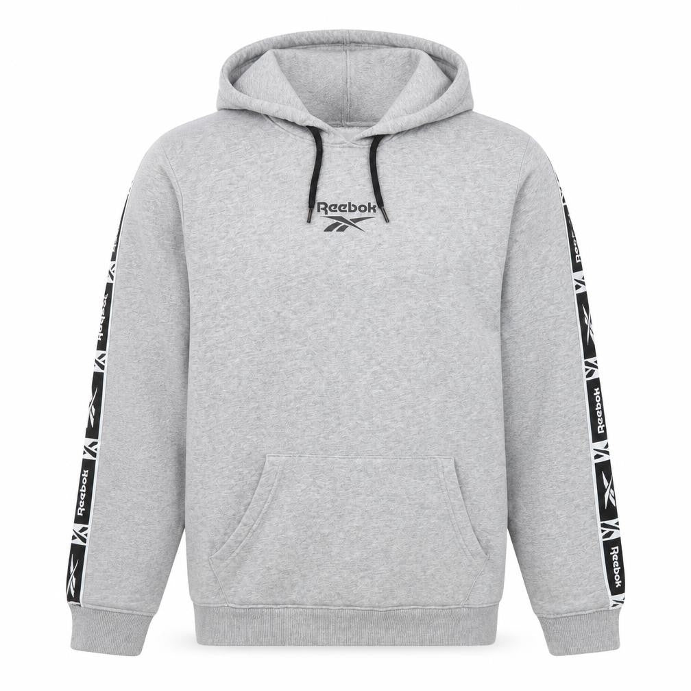 Reebok Men's Grey Pullover Hoodie Size M Sports Logo Fleece