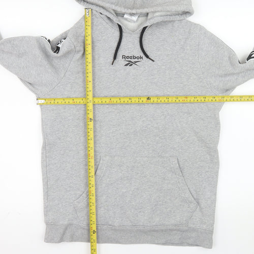 Reebok Men's Grey Pullover Hoodie Size M Sports Logo Fleece