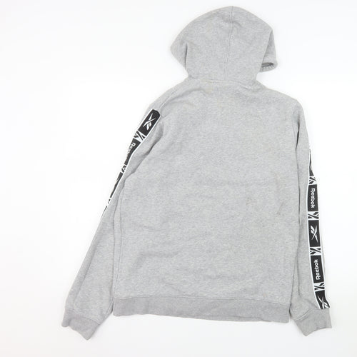 Reebok Men's Grey Pullover Hoodie Size M Sports Logo Fleece