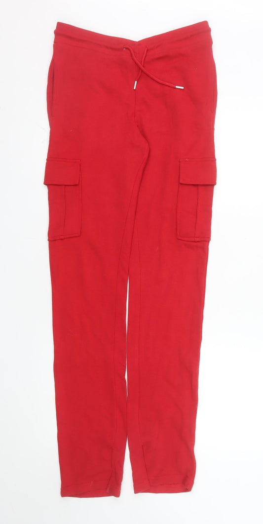 Rising Women’s Red Cargo Trousers S Cotton Blend Elastic Waist