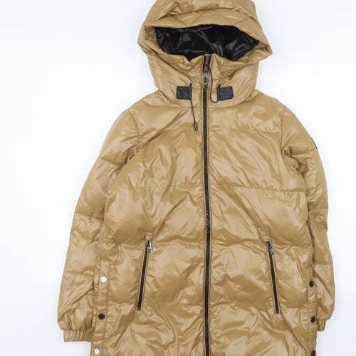 Michael Kors Men's Beige Puffer Jacket S Hooded Nylon Winter Coat