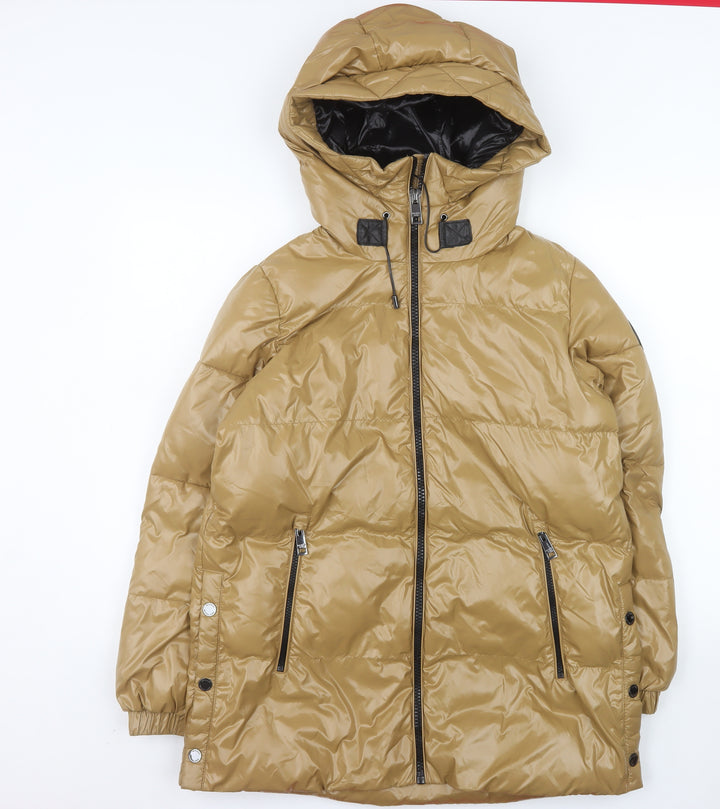 Michael Kors Men's Beige Puffer Jacket S Hooded Nylon Winter Coat