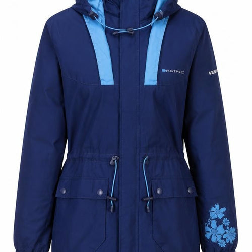 Portwest Women Blue Size 8 Hooded Parka Jacket Waterproof Lined
