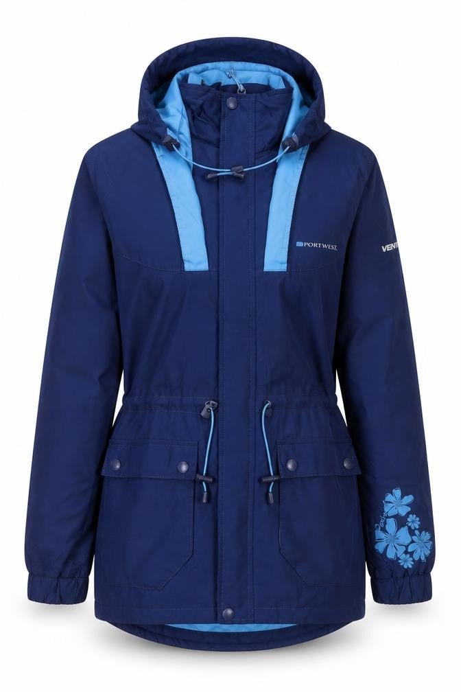 Portwest Women Blue Size 8 Hooded Parka Jacket Waterproof Lined
