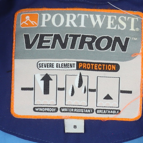 Portwest Women Blue Size 8 Hooded Parka Jacket Waterproof Lined