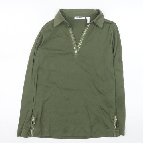 Punto Roma Women’s Green Collared Polo Top Size M Long Sleeve