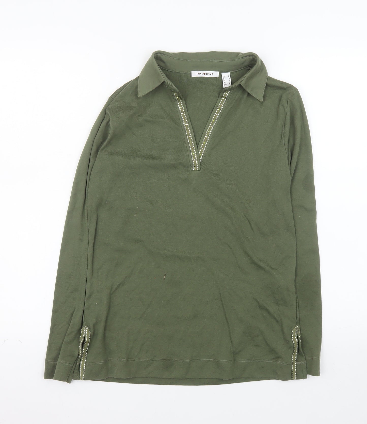 Punto Roma Women’s Green Collared Polo Top Size M Long Sleeve