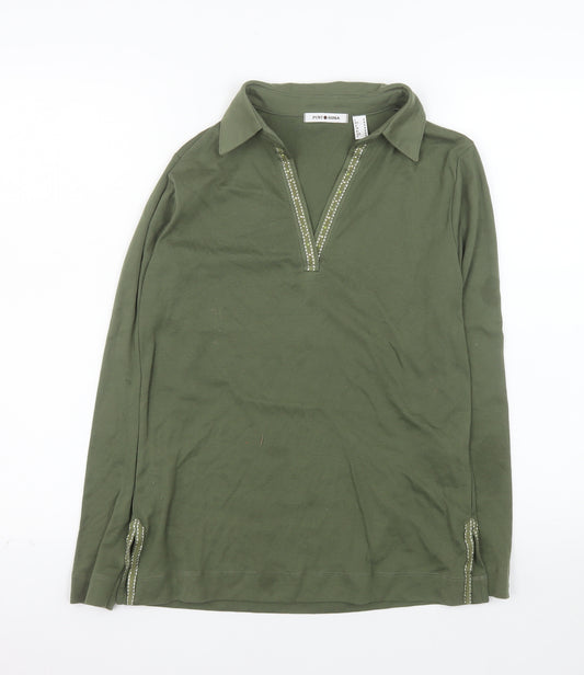 Punto Roma Women’s Green Collared Polo Top Size M Long Sleeve