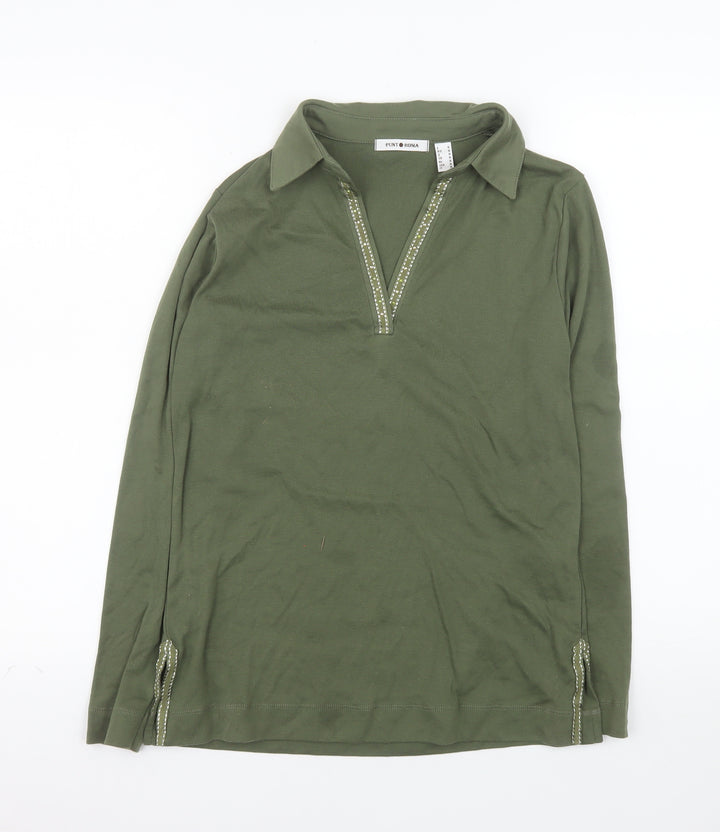 Punto Roma Women’s Green Collared Polo Top Size M Long Sleeve