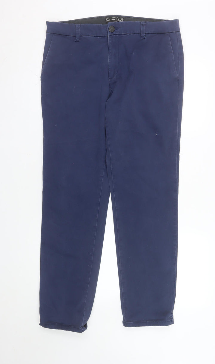 F&F Mens Blue Cotton Chino Trousers Size 36/32 Regular Fit