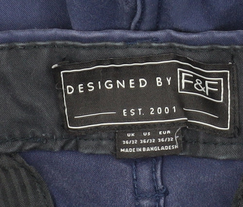 F&F Mens Blue Cotton Chino Trousers Size 36/32 Regular Fit