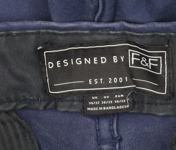 F&F Mens Blue Cotton Chino Trousers Size 36/32 Regular Fit