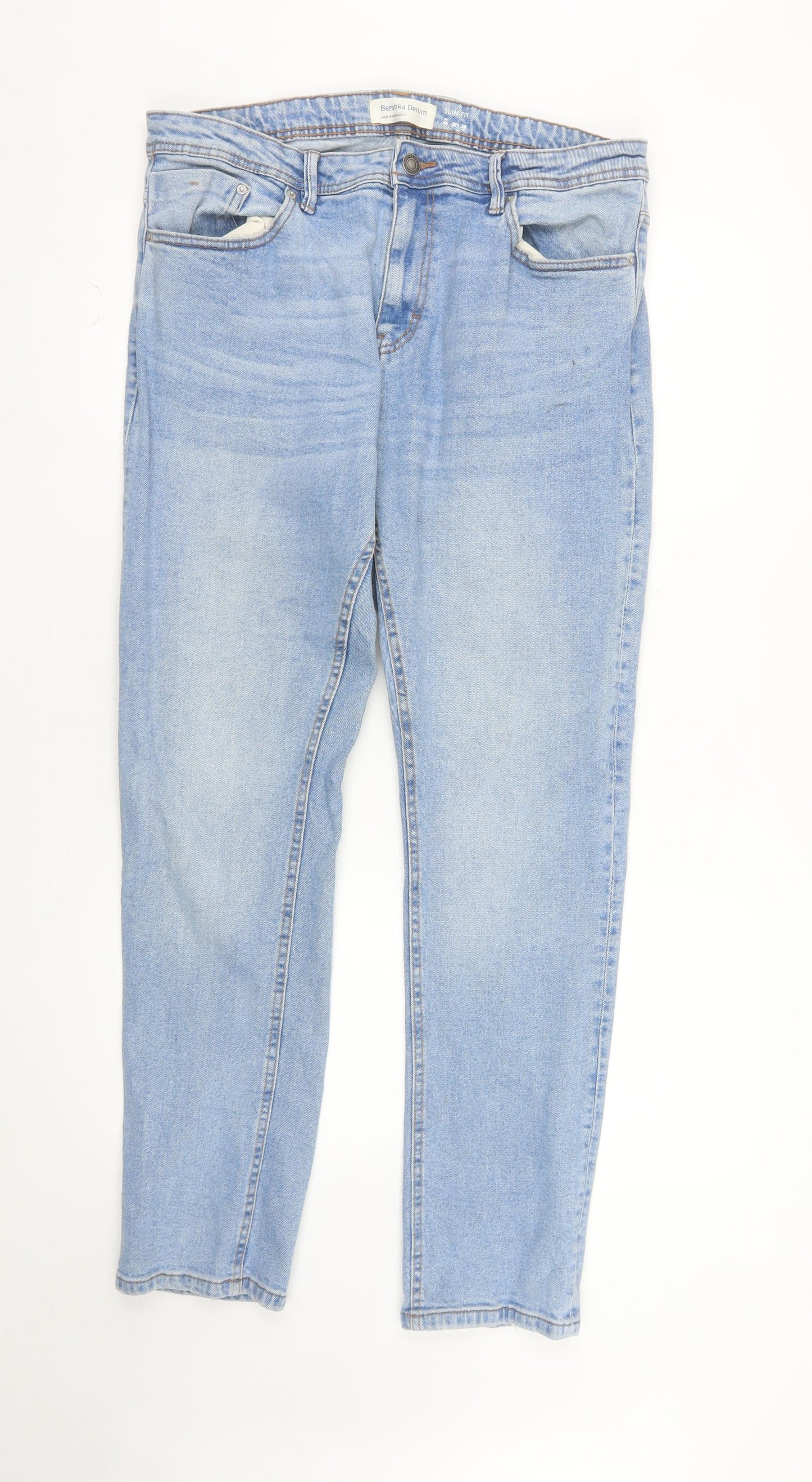 Bershka Denim Men Blue Slim Fit Light Wash Jeans 36W 36L
