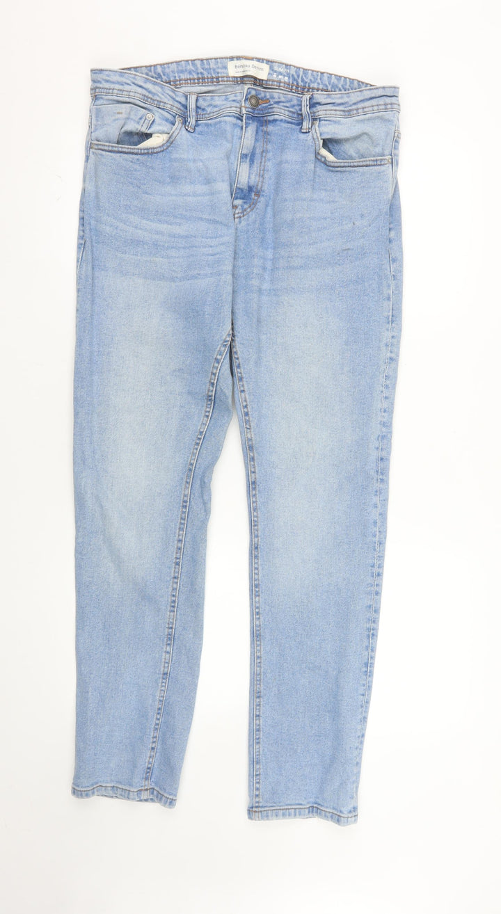 Bershka Denim Men Blue Slim Fit Light Wash Jeans 36W 36L