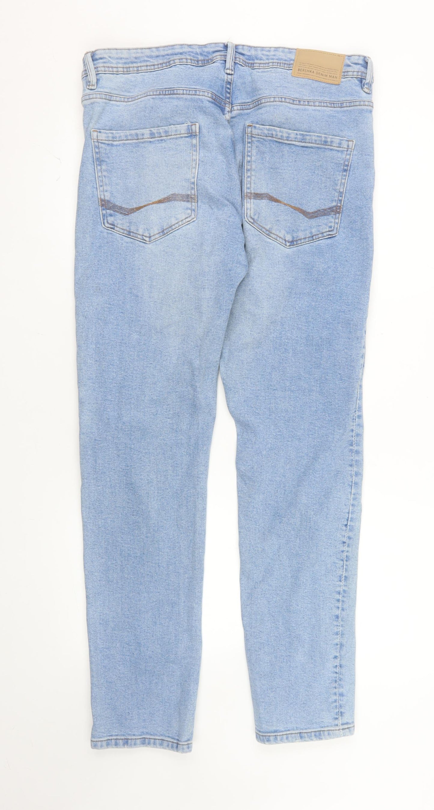 Bershka Denim Men Blue Slim Fit Light Wash Jeans 36W 36L