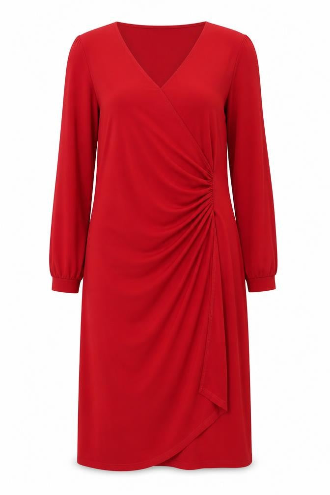 Front view of Ruby Daisy Women's Red Long Sleeve Wrap Dress One Size