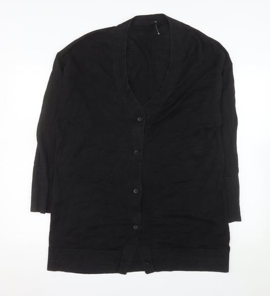 COS Womens Black Linen Blend V-Neck Long Sleeve Button Cardigan XS
