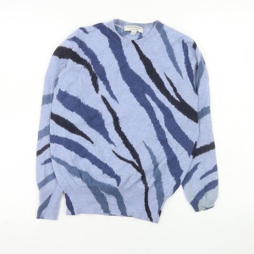 Marks and Spencer Women Blue Animal Print Pure Cashmere Jumper Size 8