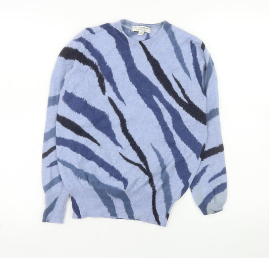 Marks and Spencer Women Blue Animal Print Pure Cashmere Jumper Size 8