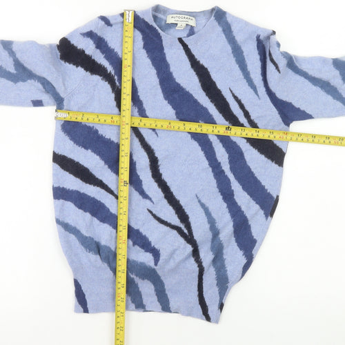 Marks and Spencer Women Blue Animal Print Pure Cashmere Jumper Size 8