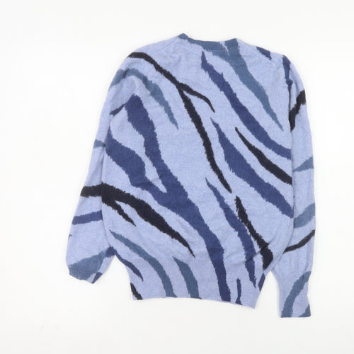 Marks and Spencer Women Blue Animal Print Pure Cashmere Jumper Size 8