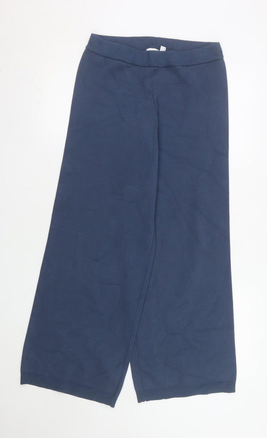 Vila Women’s Blue Cropped Wide-Leg Knit Trousers Size L