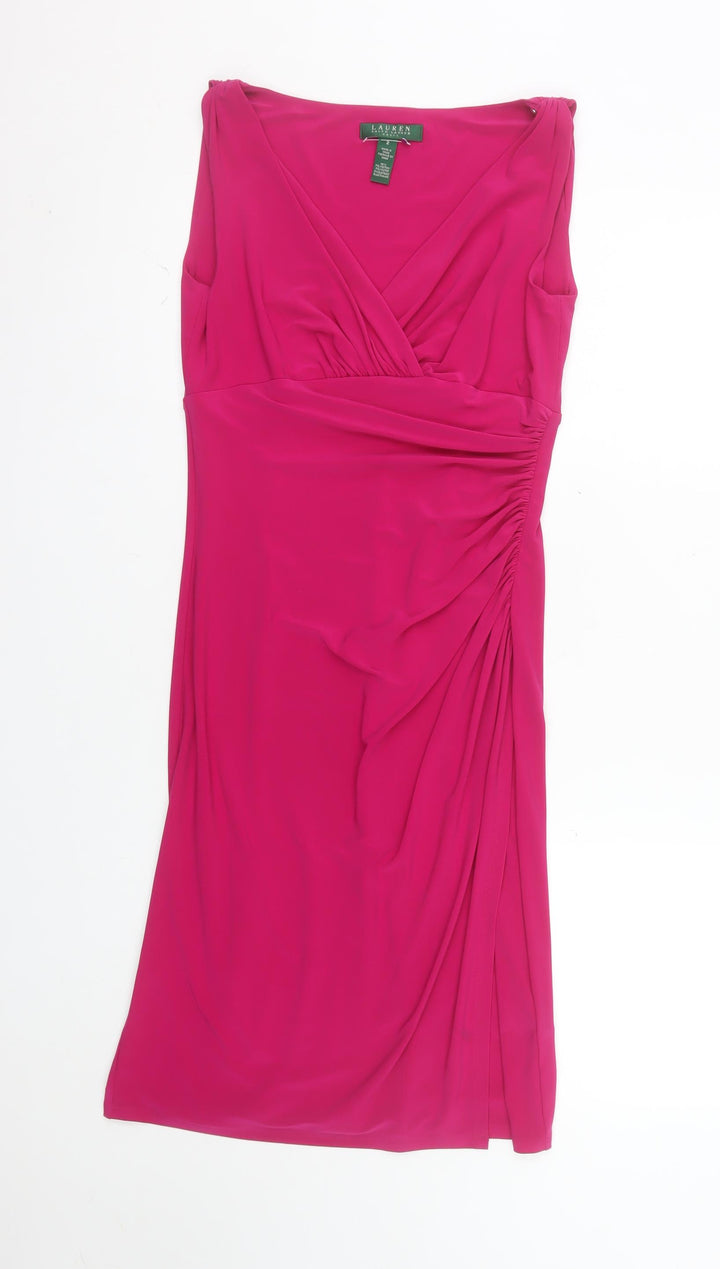 Ralph Lauren Women’s Pink Sheath Sleeveless V-Neck Knee Dress Size 2