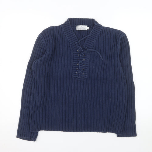 Neutral Territory Men's Blue Lace Up Knit Henley Sweatshirt XL