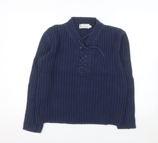 Neutral Territory Men's Blue Lace Up Knit Henley Sweatshirt XL