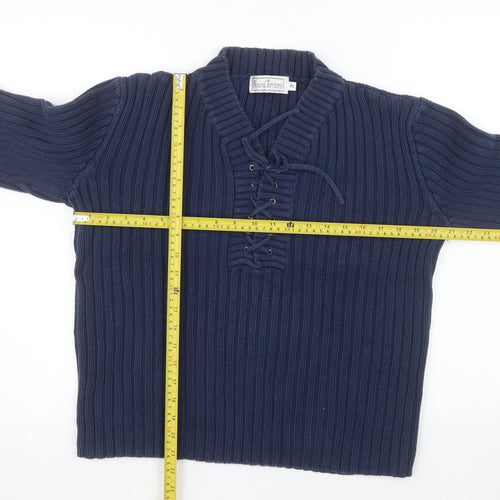 Neutral Territory Men's Blue Lace Up Knit Henley Sweatshirt XL