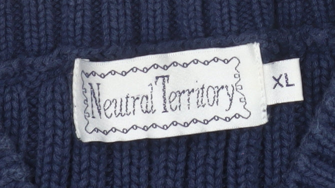 Neutral Territory Men's Blue Lace Up Knit Henley Sweatshirt XL