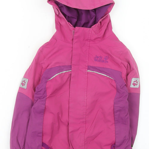 Jack Wolfskin Girls Pink Waterproof Hooded Parka Jacket - 4 Years