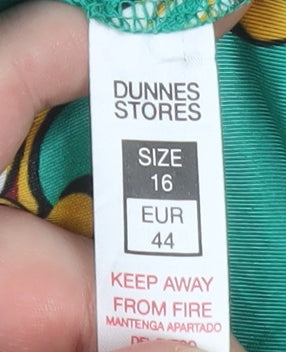 Dunnes Stores Women Green Size 16 Chain Print Belted Shirt Dress