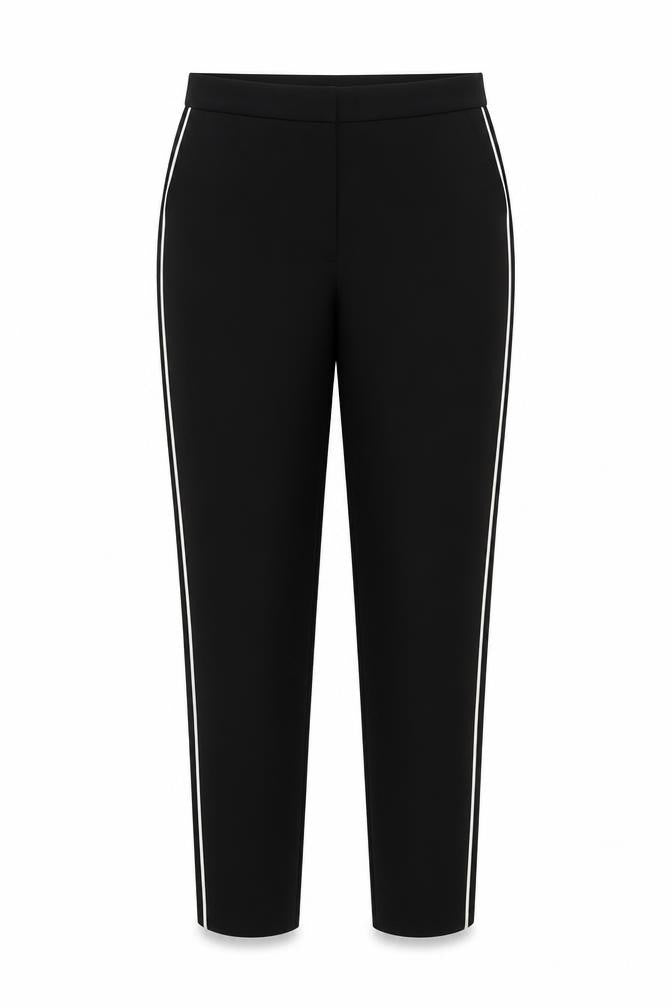 Front view of Dunnes Women Black, size 12, Stretch Stripe Trousers