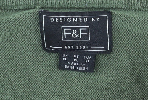 F&F Men’s Green XL Crew Neck Acrylic Knit Jumper