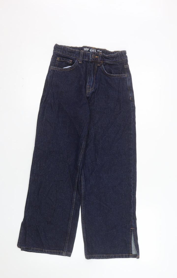 Primark Girls Blue Wide-Leg Jeans 9-10 Years Cotton Denim Casual