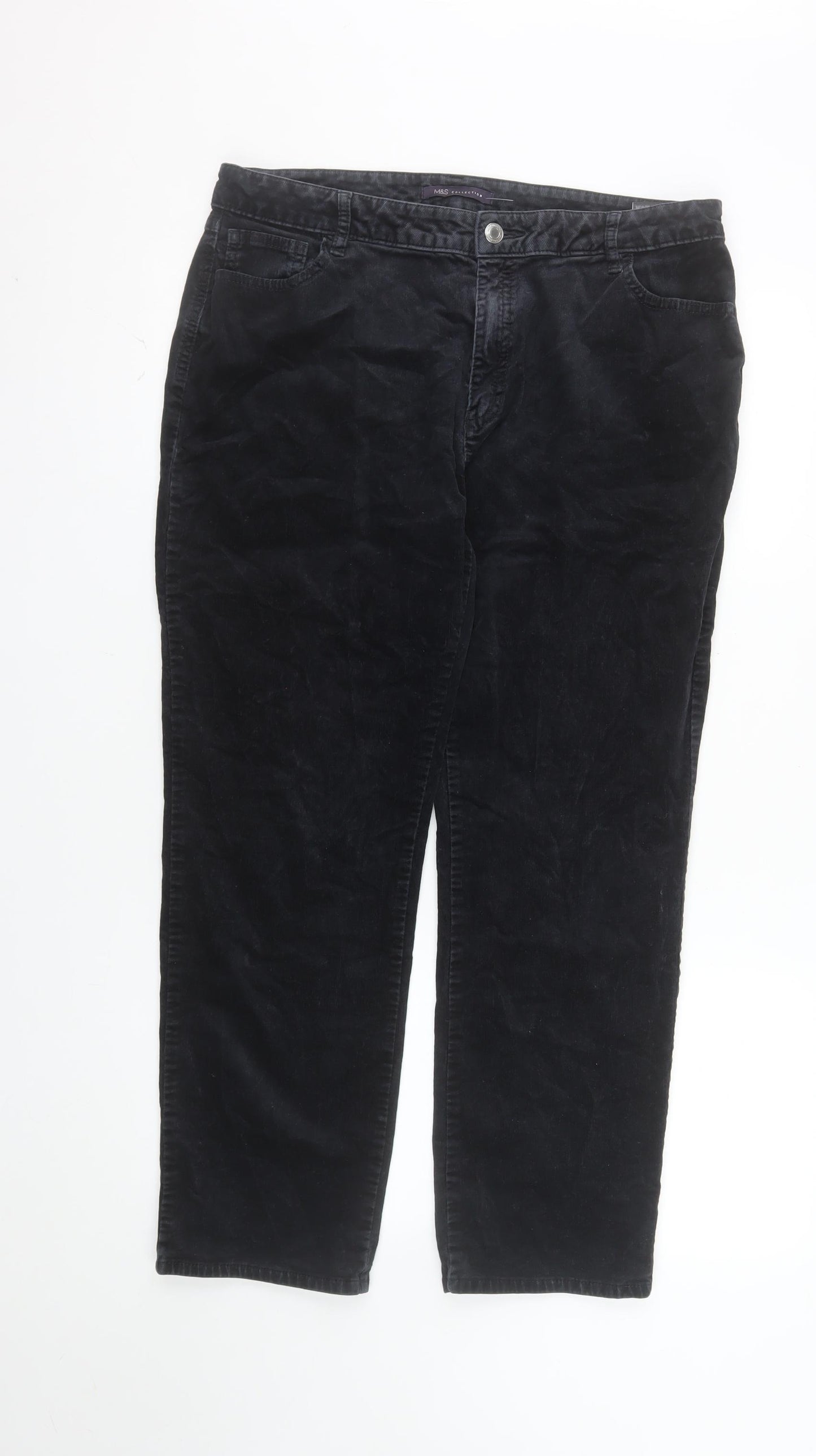 Marks and Spencer Women's Black Corduroy Stretch Chino Trousers Size 16