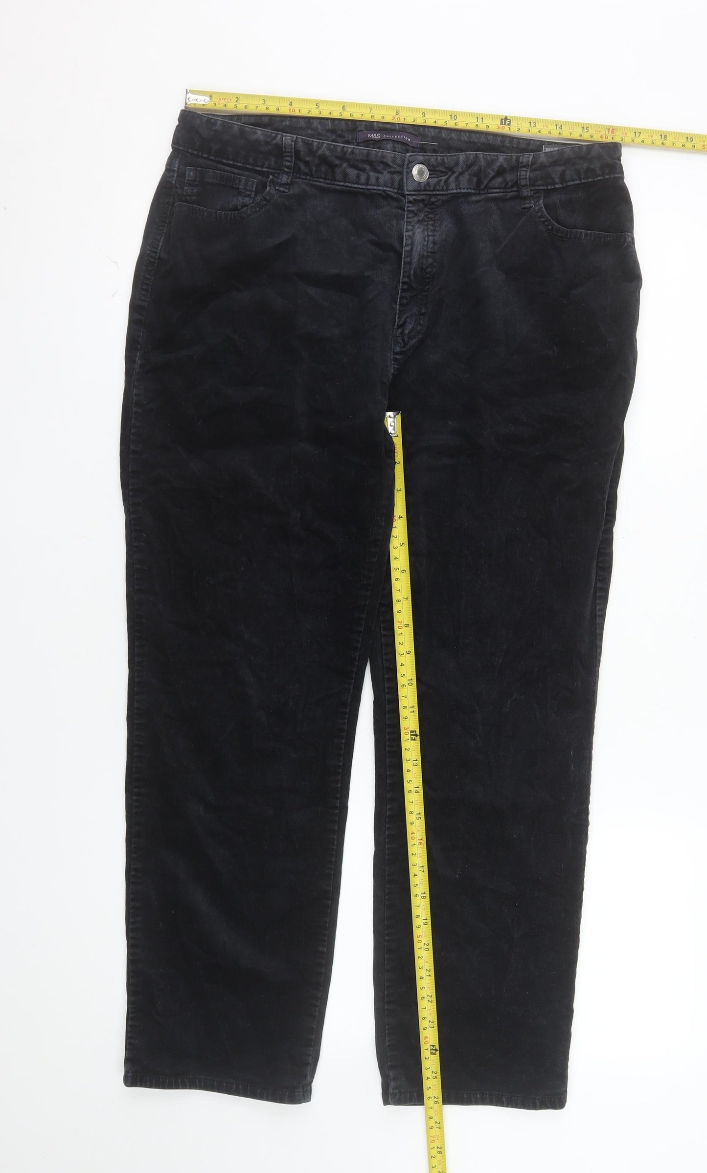 Marks and Spencer Women's Black Corduroy Stretch Chino Trousers Size 16