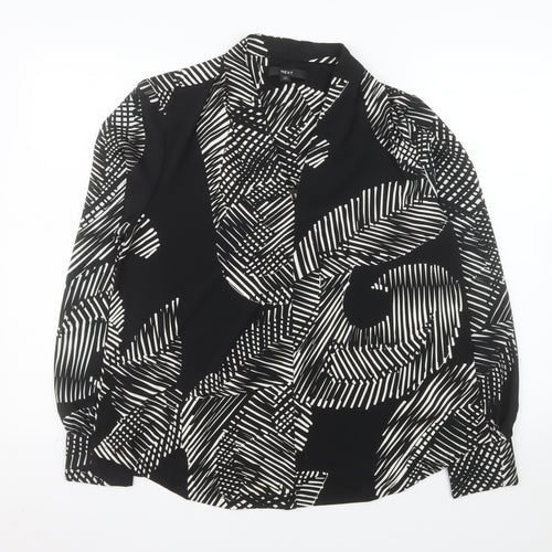 Next Womens Black White Geometric Jersey Blouse Size 16 Long Sleeve