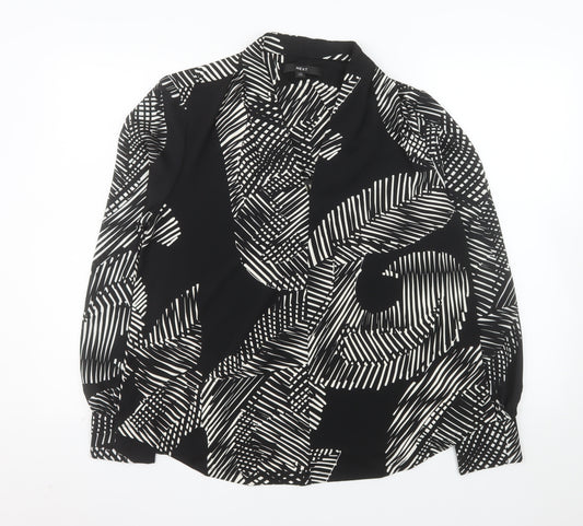 Next Womens Black White Geometric Jersey Blouse Size 16 Long Sleeve